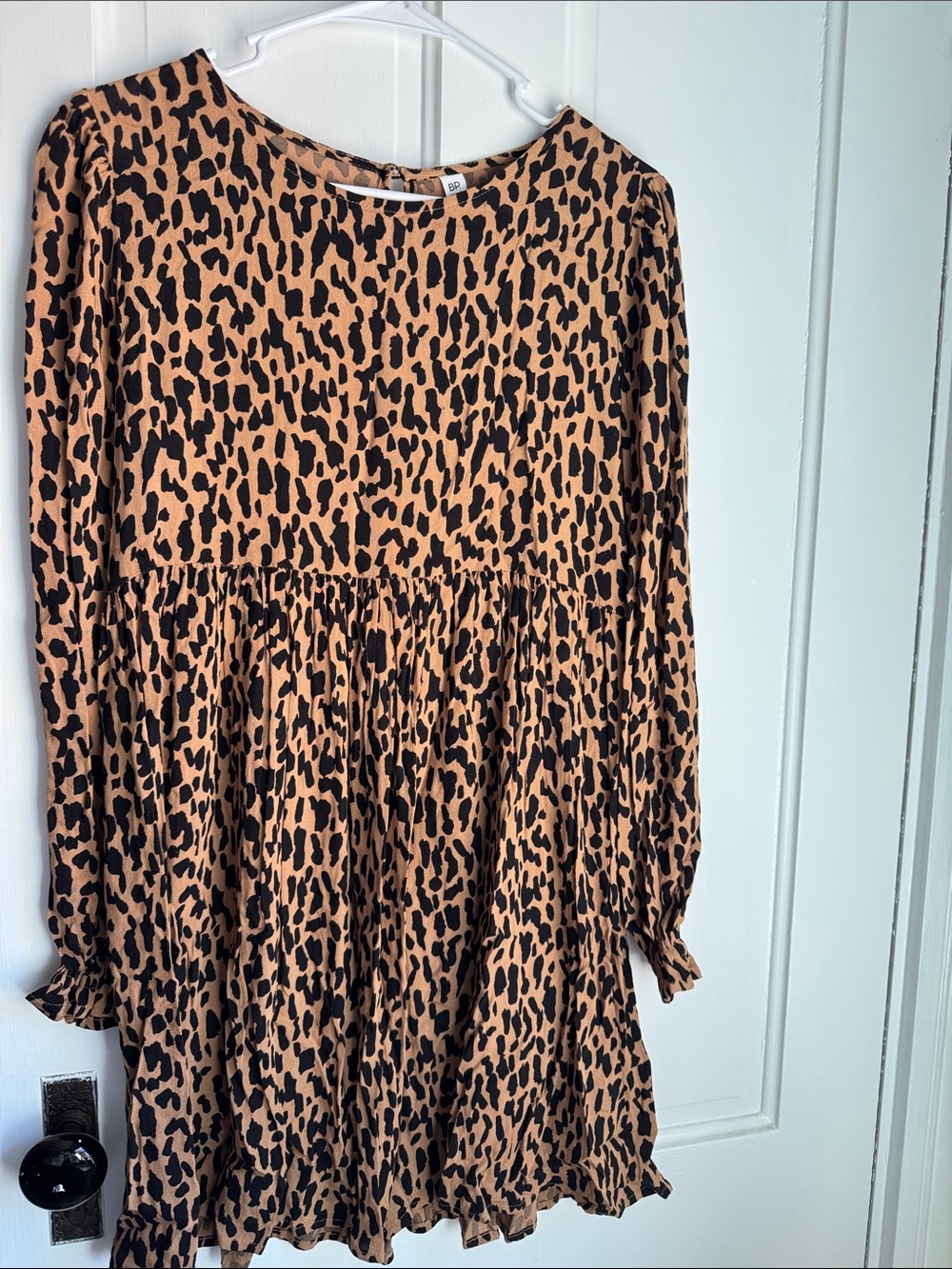 bp Girls' Leopard Print Long Sleeve Dress - Tan & Black